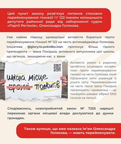 На честь героя чи антимайданівця: як вплине новий закон на перейменування гімназії № 122 у Кривому Розі3