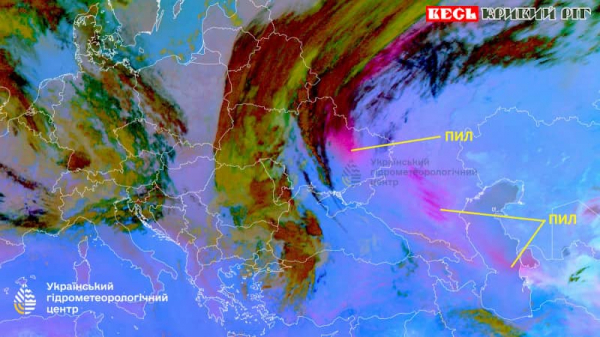 Мапа розповсюдження пилової бурі в Україні