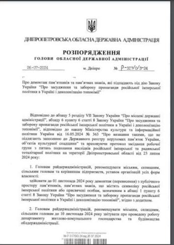 У Кривому Розі підлягають демонтажу 6 пам'ятників радянщини: розпорядження ОДА1