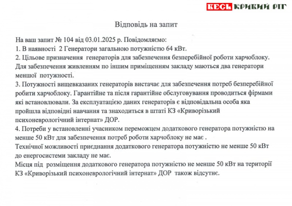 Про умови тендеру для Криворізького психоневрологічного інтернату