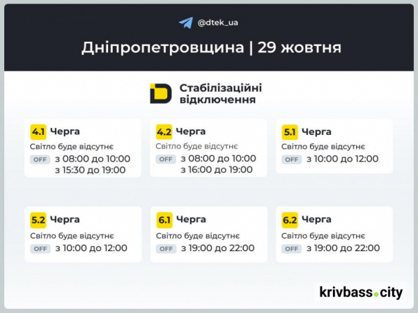 Відключення світла у Кривому Розі: графіки від енергетиків на 29 жовтня2
