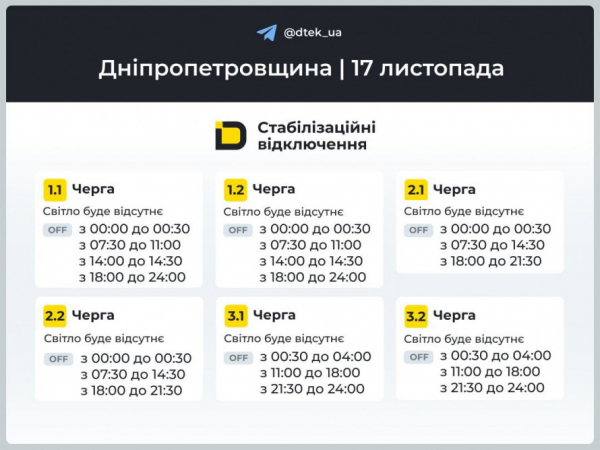 Чи буде Кривий Ріг 17 листопада зі світлом: оновлені графіки відключень2
