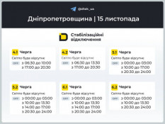 Дніпропетровщина: графіки відключень електроенергії на 15 листопада1