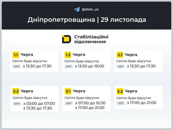 Кривий Ріг без світла 29 листопада: ГРАФІКИ відключення електрики від ДТЕК1