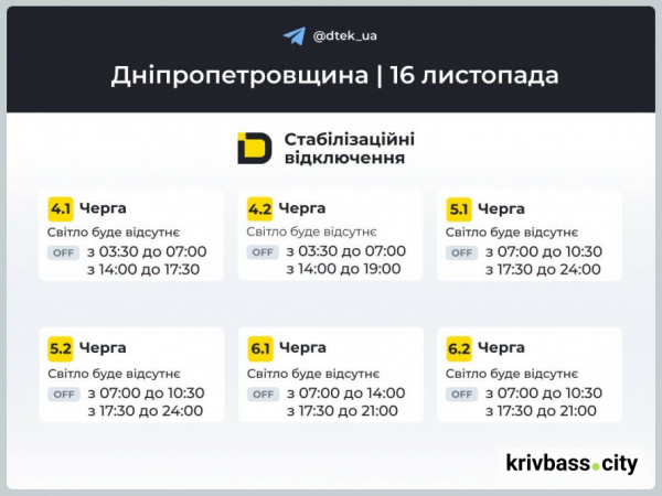 Криворіжці знову у темряві: чи зміняться графіки відключень на 16 листопада 2