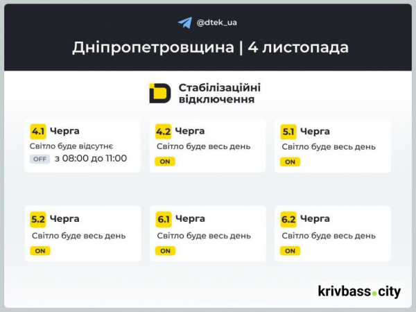 Відключення світла у Кривому Розі: енергетики повідомили орієнтовні графіки на 4 листопада 2