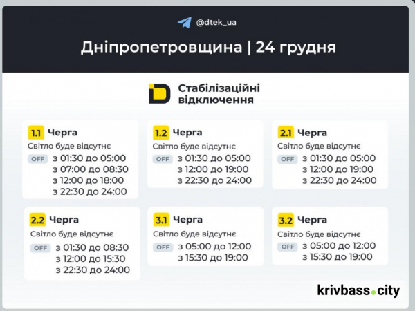 Графіки відключень для Кривого Рогу на Святвечір: чи буде світло 24 грудня 1