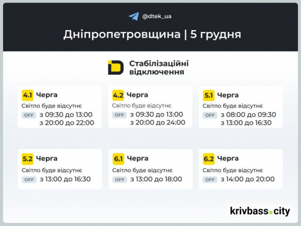 Графіки відключень на 5 грудня: криворіжців попередили, коли не буде світла 2