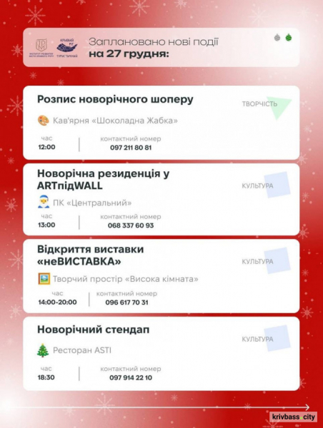 Криворізький вікенд: містян запрошують святково провести 27 та 28 грудня 2