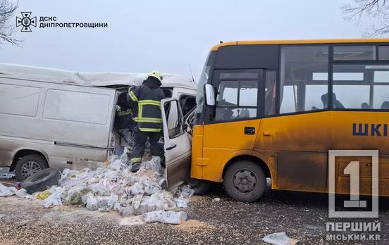 Шкільний автобус потрапив у лобову ДТП з Volkswagen Transporter на Дніпропетровщині: є загиблі та постраждалі