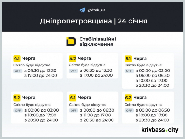 Графіки відключень для Кривого Рогу 24 січня: чи покращиться ситуація зі світло у місті2