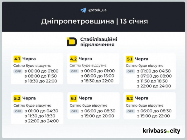 Відключення світла у Кривому Розі 13 січня: яких ГРАФІКІВ ВІДКЛЮЧЕНЬ варто чекати2