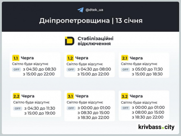 Відключення світла у Кривому Розі 13 січня: яких ГРАФІКІВ ВІДКЛЮЧЕНЬ варто чекати1