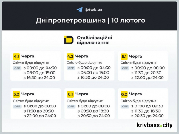 Відключення світла у Кривому Розі 10 лютого: нові ГРАФІКИ від енергетиків2