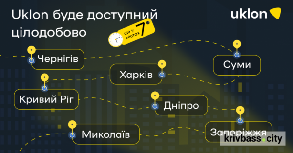 Вночі тепер можна доїхати: Uklon у Кривому Розі переходить на цілодобовий графік1