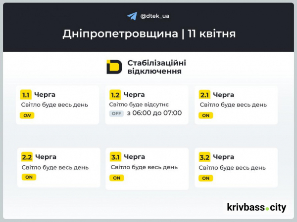 Чи вимикатимуть світло 11 квітня у Кривому Розі: що кажуть фахівці ДТЕК