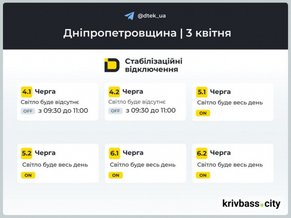 Графіки відключень у Кривому Розі: де не буде світла 3 квітня