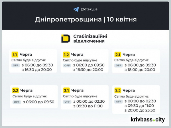 Коли не буде світла 10 квітня у Кривому Розі: ГРАФІКИ відключень від енергетиків