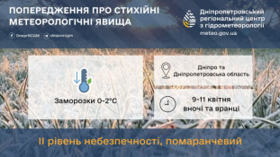 На Дніпропетровщині оголосили помаранчевий рівень небезпеки через заморозки