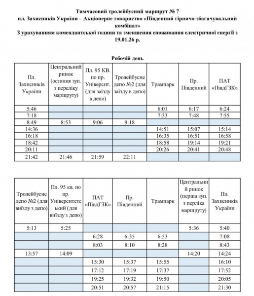 Тролейбус №7 оновив графік виїздів: свіжі новини про рух електротранспорту Кривого Рогу