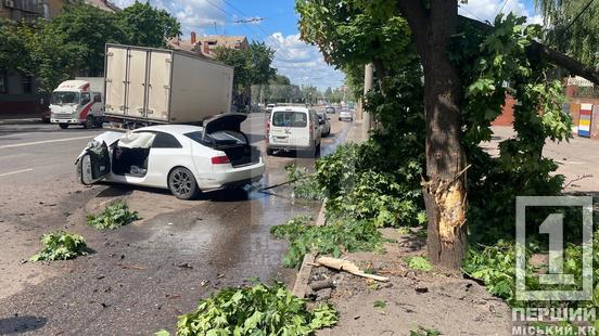 У Кривому Розі на проспекті Миру Audi влетіла в дерево: водійку забрали до лікарні