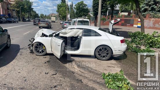 У Кривому Розі на проспекті Миру Audi влетіла в дерево: водійку забрали до лікарні