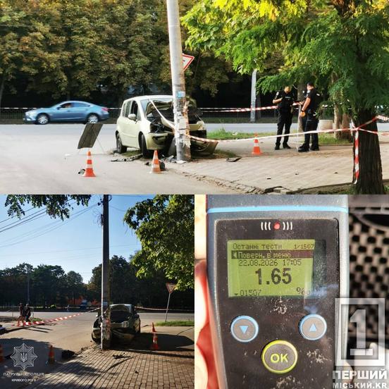 Врізався у стовп та втік: у Кривому Розі патрульні розшукали нетверезого водія