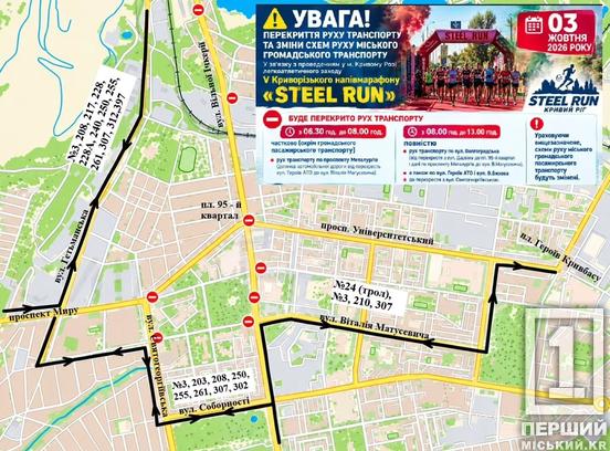 У Кривому Розі через напівмарафон «STEEL RUN» перекриють центр міста: як курсуватиме транспорт