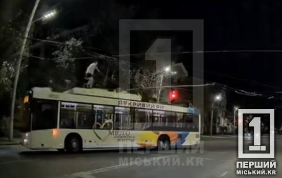У Кривому Розі чоловік виліз на дах тролейбуса під час руху: небезпечний трюк потрапив на відео