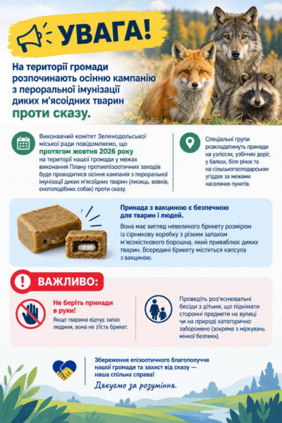 На Криворіжжі стартувала вакцинація диких тварин проти сказу: жителів просять не чіпати принади